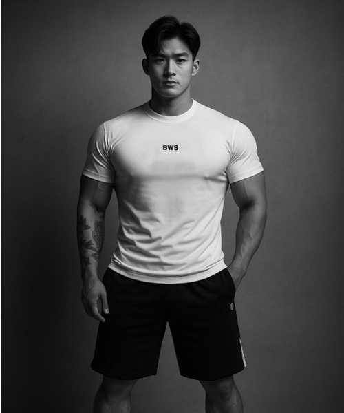 BARBELLWORKS(バーベルワークス)の「スカッチロゴ高伸縮マッスルフィット(Tシャツ/カットソー・メンズ・ホワイト/ブラック・LARGE/X-LARGE)」の3枚目の写真