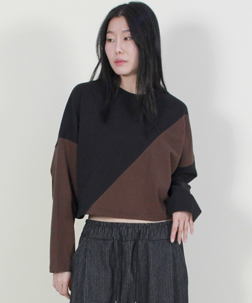 DEMARC（ドゥマーク）の「サイラインクロップ長袖Tシャツブラック&ブラウン（Tシャツ/カットソー・レディース・その他・MEDIUM/LARGE）」の2枚目の写真