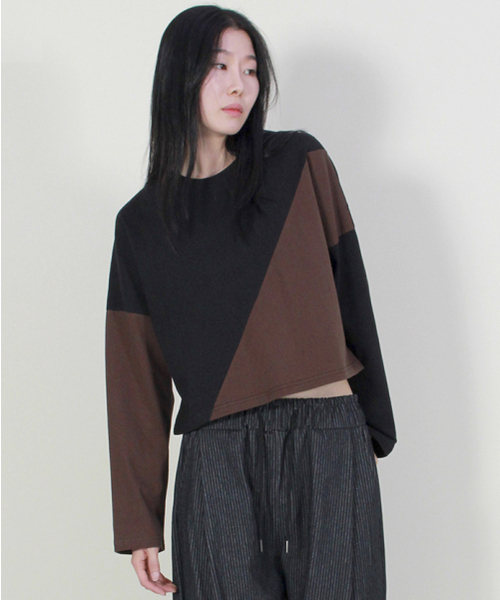 DEMARC（ドゥマーク）の「サイラインクロップ長袖Tシャツブラック&ブラウン（Tシャツ/カットソー・レディース・その他・MEDIUM/LARGE）」の3枚目の写真