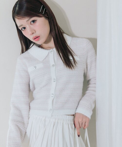 OLIVE des OLIVE(オリーブデオリーブ)の「ツイード衿ニット(ニット/セーター・レディース・ピンク/ブラック/アイボリー・FREE)」の3枚目の写真