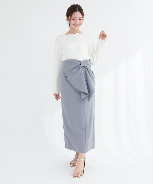 natural couture（ナチュラルクチュール）の「リボン付きナロースカート（スカート・レディース・グレー/モカ/スミクロ・FREE）」の19枚目の写真