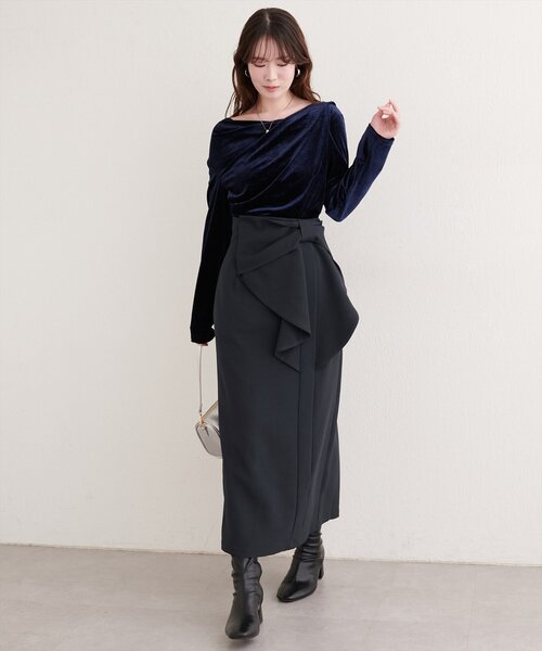 natural couture（ナチュラルクチュール）の「リボン付きナロースカート（スカート・レディース・グレー/モカ/スミクロ・FREE）」の6枚目の写真