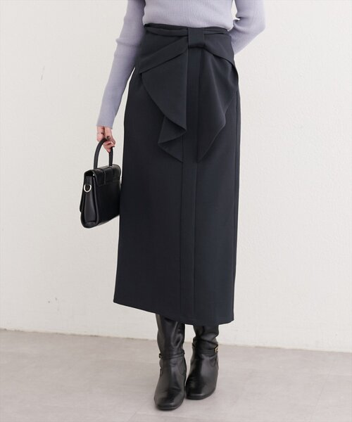 natural couture（ナチュラルクチュール）の「リボン付きナロースカート（スカート・レディース・グレー/モカ/スミクロ・FREE）」の7枚目の写真