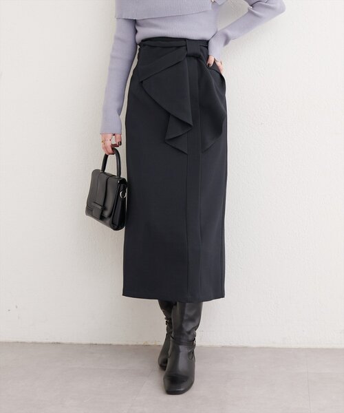 natural couture（ナチュラルクチュール）の「リボン付きナロースカート（スカート・レディース・グレー/モカ/スミクロ・FREE）」の8枚目の写真