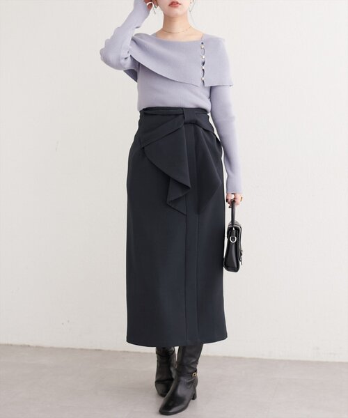 natural couture（ナチュラルクチュール）の「リボン付きナロースカート（スカート・レディース・グレー/モカ/スミクロ・FREE）」の9枚目の写真