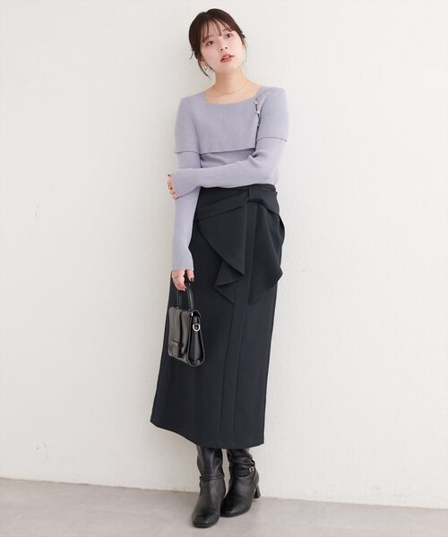 natural couture（ナチュラルクチュール）の「リボン付きナロースカート（スカート・レディース・グレー/モカ/スミクロ・FREE）」の10枚目の写真