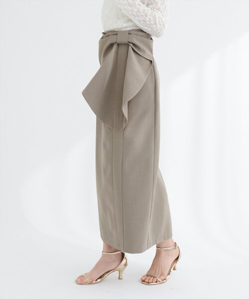 natural couture（ナチュラルクチュール）の「リボン付きナロースカート（スカート・レディース・グレー/モカ/スミクロ・FREE）」の20枚目の写真