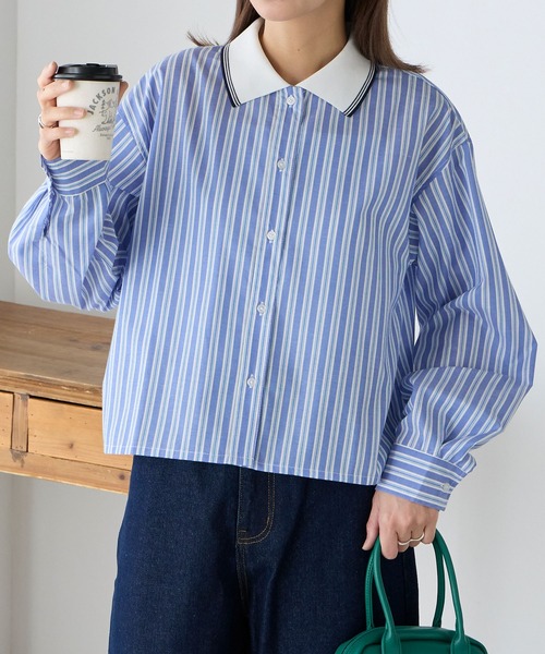 BONLECILL(ボンルシール)の「ポロ襟マルチストライプシャツ(シャツ/ブラウス・レディース・サックスブルー/ブルー/イエロー/ピンク・FREE)」の1枚目の写真