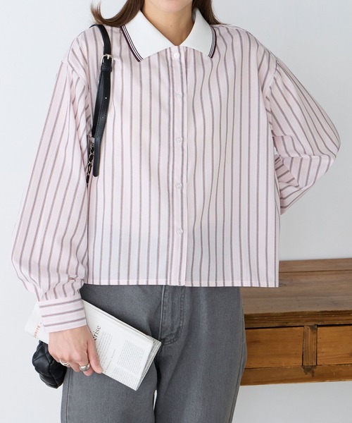BONLECILL(ボンルシール)の「ポロ襟マルチストライプシャツ(シャツ/ブラウス・レディース・サックスブルー/ブルー/イエロー/ピンク・FREE)」の11枚目の写真