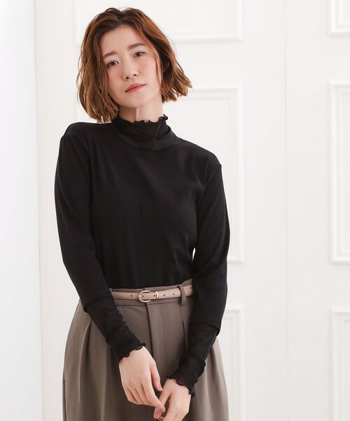 grove(グローブ)の「シアー切替ハイネックプルオーバー(Tシャツ/カットソー・レディース・ブラック/オフホワイト/ベビーピンク/ライトグレー・02/03/01/05/04)」の1枚目の写真