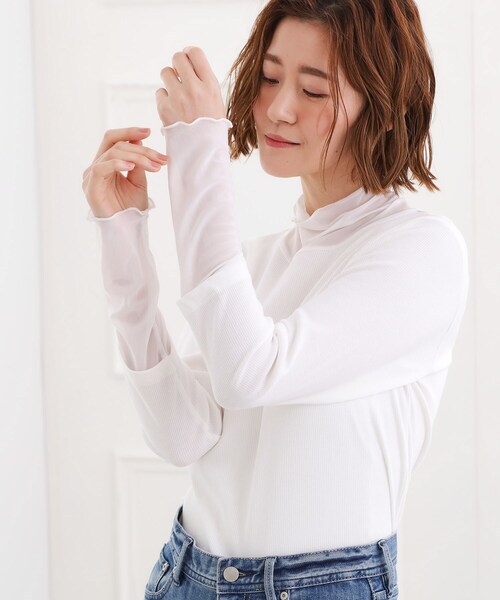 grove(グローブ)の「シアー切替ハイネックプルオーバー(Tシャツ/カットソー・レディース・ブラック/オフホワイト/ベビーピンク/ライトグレー・02/03/01/05/04)」の5枚目の写真