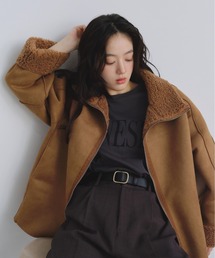 PVT（ピーブイティー）の「スウェードリバーシブルボアブルゾン（ムートンコート）」