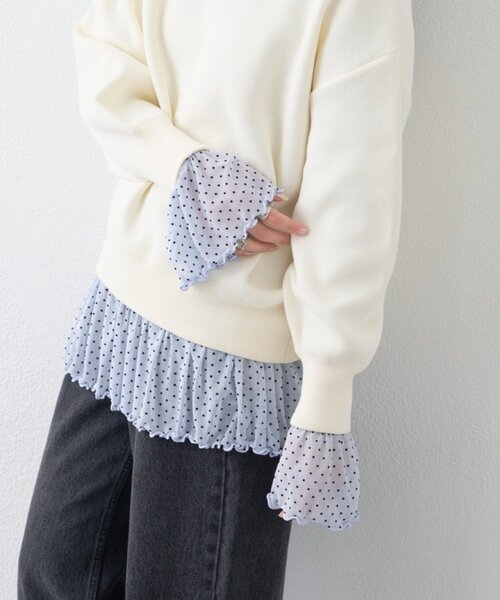 CIAOPANIC TYPY(チャオパニックティピー)の「【レイヤードにおすすめ】フロッキードットチュールフリルトップス(Tシャツ/カットソー・レディース・アイボリー/サックスブルー/ブラック・ONE SIZE)」の3枚目の写真