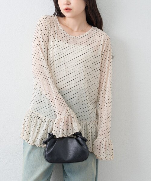 CIAOPANIC TYPY(チャオパニックティピー)の「【レイヤードにおすすめ】フロッキードットチュールフリルトップス(Tシャツ/カットソー・レディース・アイボリー/サックスブルー/ブラック・ONE SIZE)」の20枚目の写真