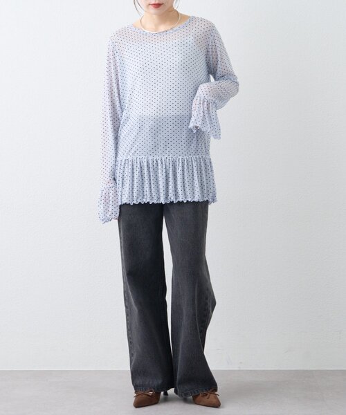 CIAOPANIC TYPY(チャオパニックティピー)の「【レイヤードにおすすめ】フロッキードットチュールフリルトップス(Tシャツ/カットソー・レディース・アイボリー/サックスブルー/ブラック・ONE SIZE)」の10枚目の写真