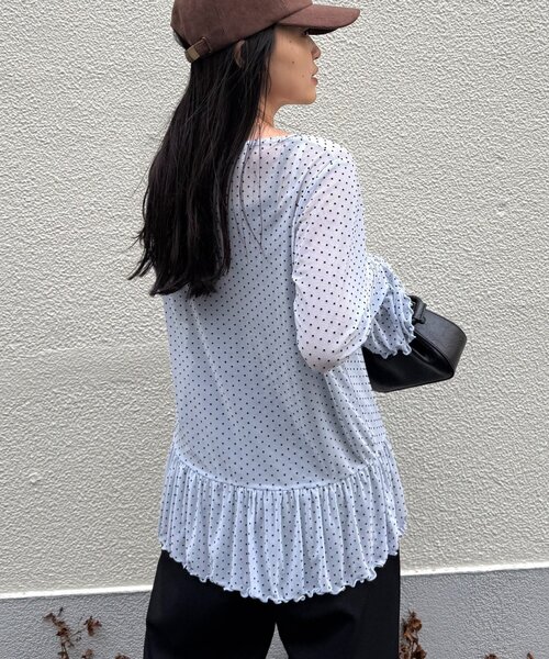 CIAOPANIC TYPY(チャオパニックティピー)の「【レイヤードにおすすめ】フロッキードットチュールフリルトップス(Tシャツ/カットソー・レディース・アイボリー/サックスブルー/ブラック・ONE SIZE)」の16枚目の写真