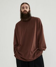 CB オーバーサイズ 無地 ラウンド 長袖Tシャツ (ブラウン)