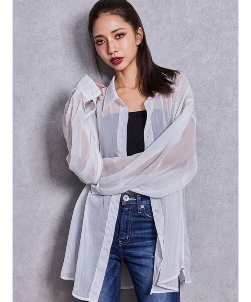 GYDA（ジェイダ）の「オーバーラメシアーシャツ（シャツ/ブラウス・レディース・ブラック/オフホワイト/ミント・FREE）」の4枚目の写真