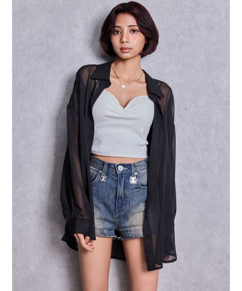 GYDA（ジェイダ）の「オーバーラメシアーシャツ（シャツ/ブラウス・レディース・ブラック/オフホワイト/ミント・FREE）」の14枚目の写真