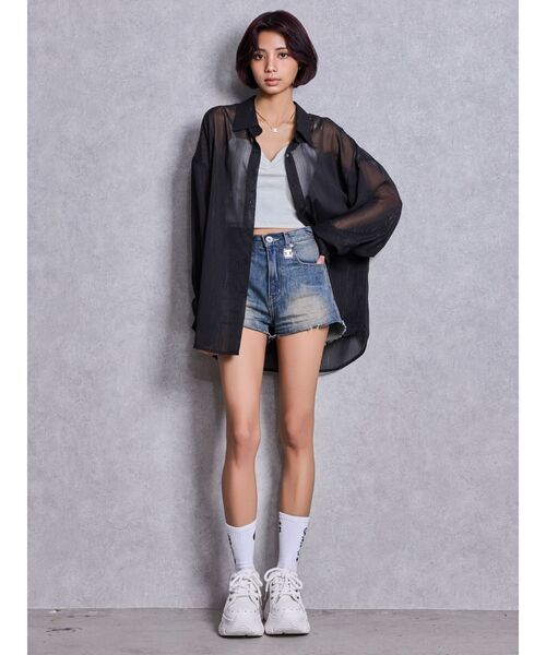 GYDA（ジェイダ）の「オーバーラメシアーシャツ（シャツ/ブラウス・レディース・ブラック/オフホワイト/ミント・FREE）」の16枚目の写真