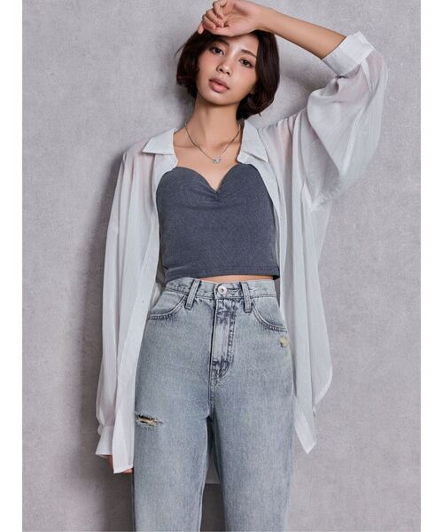 GYDA（ジェイダ）の「オーバーラメシアーシャツ（シャツ/ブラウス・レディース・ブラック/オフホワイト/ミント・FREE）」の19枚目の写真