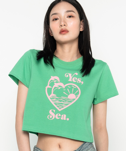HIGH SCHOOL DISCO(ハイスクールディスコ)の「ドルフィングラフィッククロップTシャツグリーン(Tシャツ/カットソー・レディース・その他・FREE)」の4枚目の写真