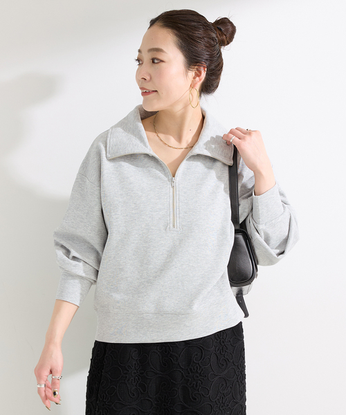 B.C STOCK（ベーセーストック）の「ウォッシャブル / ダンボールハーフZIPトップス（スウェット・レディース・ネイビー/チャコールグレー/ホワイト・FREE）」の4枚目の写真