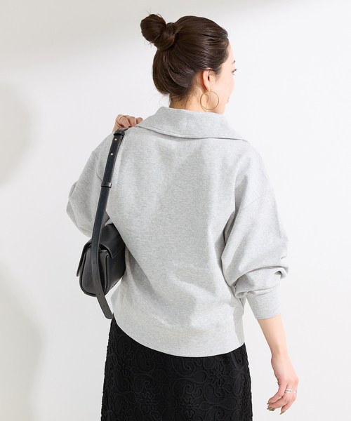 B.C STOCK（ベーセーストック）の「ウォッシャブル / ダンボールハーフZIPトップス（スウェット・レディース・ネイビー/チャコールグレー/ホワイト・FREE）」の6枚目の写真