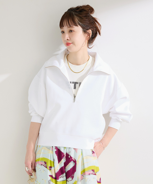 B.C STOCK（ベーセーストック）の「ウォッシャブル / ダンボールハーフZIPトップス（スウェット・レディース・ネイビー/チャコールグレー/ホワイト・FREE）」の10枚目の写真