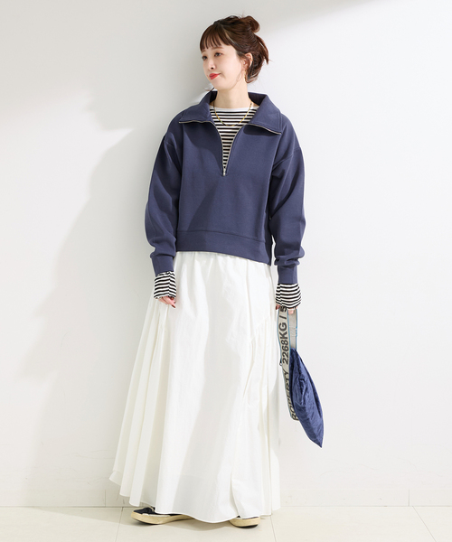 B.C STOCK（ベーセーストック）の「ウォッシャブル / ダンボールハーフZIPトップス（スウェット・レディース・ネイビー/チャコールグレー/ホワイト・FREE）」の13枚目の写真
