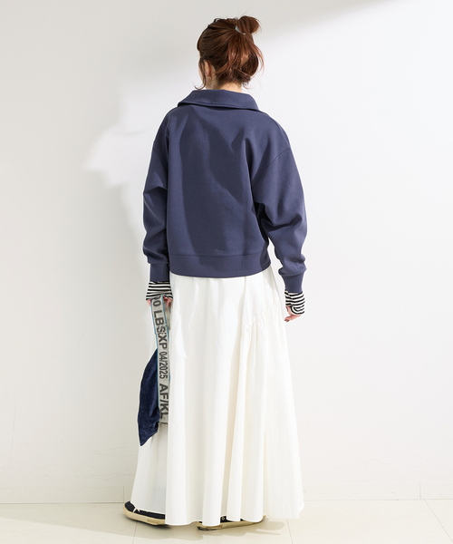 B.C STOCK（ベーセーストック）の「ウォッシャブル / ダンボールハーフZIPトップス（スウェット・レディース・ネイビー/チャコールグレー/ホワイト・FREE）」の15枚目の写真