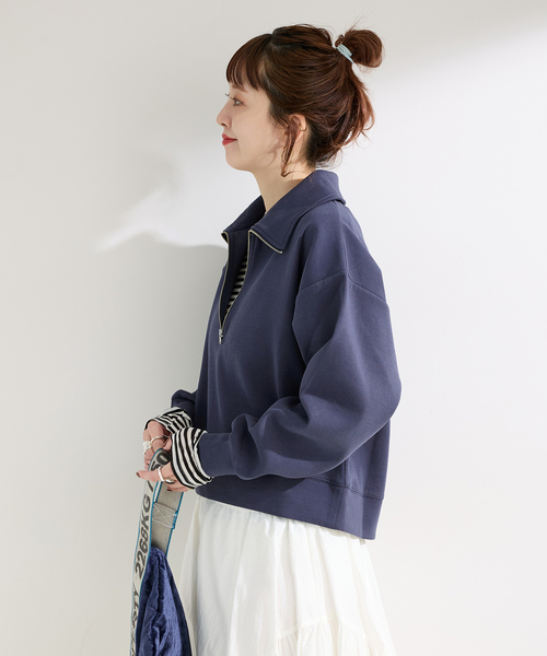 B.C STOCK（ベーセーストック）の「ウォッシャブル / ダンボールハーフZIPトップス（スウェット・レディース・ネイビー/チャコールグレー/ホワイト・FREE）」の17枚目の写真
