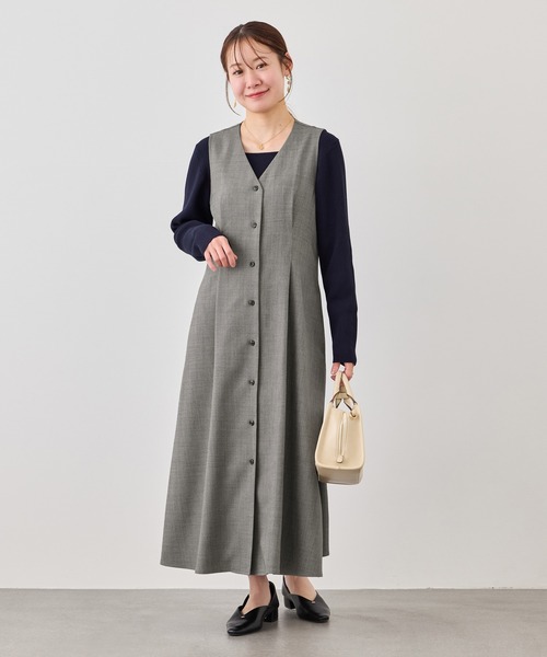 ROPE' PICNIC（ロペピクニック）の「【低身長・小柄さんサイズ】ウエストタックジャンパースカート（ジャンパースカート・レディース・ネイビー/グレー系その他/ベージュ系その他2・FREE）」の2枚目の写真