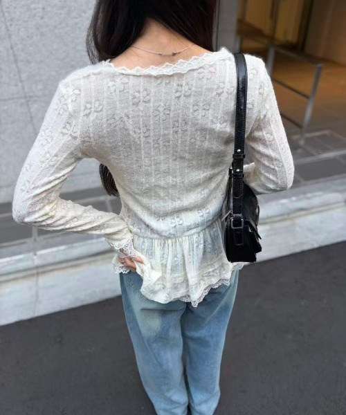 mebole(メボレ)の「Airy Lace Ribbon Top(Tシャツ/カットソー・レディース・アイボリー・FREE)」の14枚目の写真