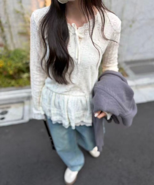 mebole(メボレ)の「Airy Lace Ribbon Top(Tシャツ/カットソー・レディース・アイボリー・FREE)」の17枚目の写真
