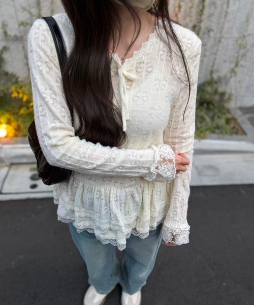 mebole(メボレ)の「Airy Lace Ribbon Top(Tシャツ/カットソー・レディース・アイボリー・FREE)」の18枚目の写真