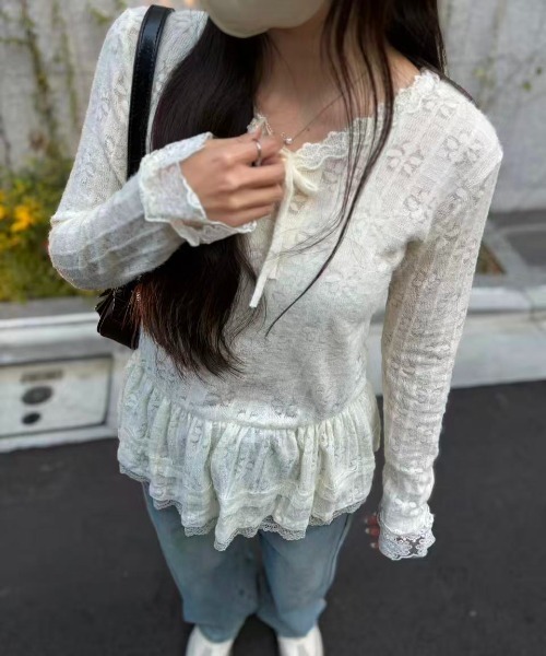 mebole(メボレ)の「Airy Lace Ribbon Top(Tシャツ/カットソー・レディース・アイボリー・FREE)」の19枚目の写真