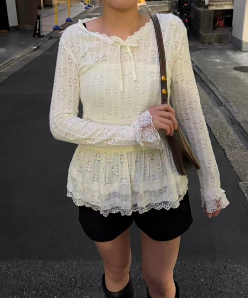 mebole(メボレ)の「Airy Lace Ribbon Top(Tシャツ/カットソー・レディース・アイボリー・FREE)」の8枚目の写真