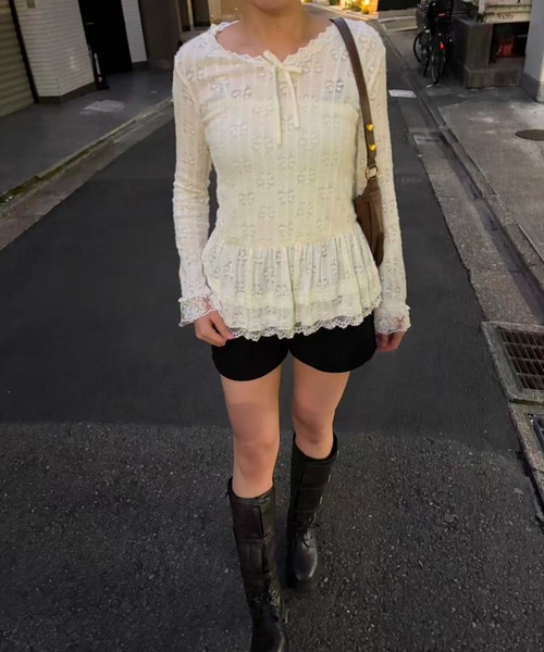 mebole(メボレ)の「Airy Lace Ribbon Top(Tシャツ/カットソー・レディース・アイボリー・FREE)」の9枚目の写真