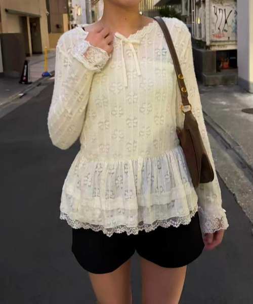 mebole(メボレ)の「Airy Lace Ribbon Top(Tシャツ/カットソー・レディース・アイボリー・FREE)」の15枚目の写真