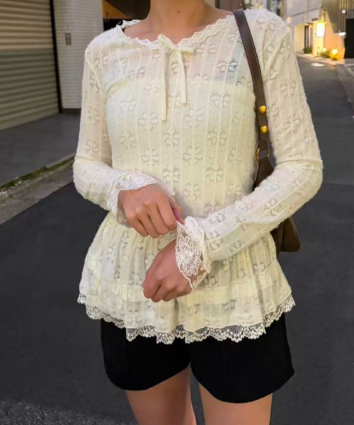 mebole(メボレ)の「Airy Lace Ribbon Top(Tシャツ/カットソー・レディース・アイボリー・FREE)」の16枚目の写真