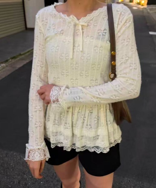 mebole(メボレ)の「Airy Lace Ribbon Top(Tシャツ/カットソー・レディース・アイボリー・FREE)」の7枚目の写真