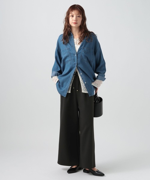 BAYFLOW（ベイフロー）の「[ストレッチ入り♪シワが目立ちにくい]ジョーゼットワイドパンツ（その他パンツ・レディース・ブラック/オフホワイト/イエロー・SMALL/MEDIUM）」の4枚目の写真