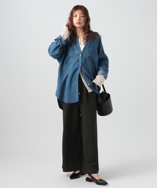 BAYFLOW（ベイフロー）の「[ストレッチ入り♪シワが目立ちにくい]ジョーゼットワイドパンツ（その他パンツ・レディース・ブラック/オフホワイト/イエロー・SMALL/MEDIUM）」の5枚目の写真