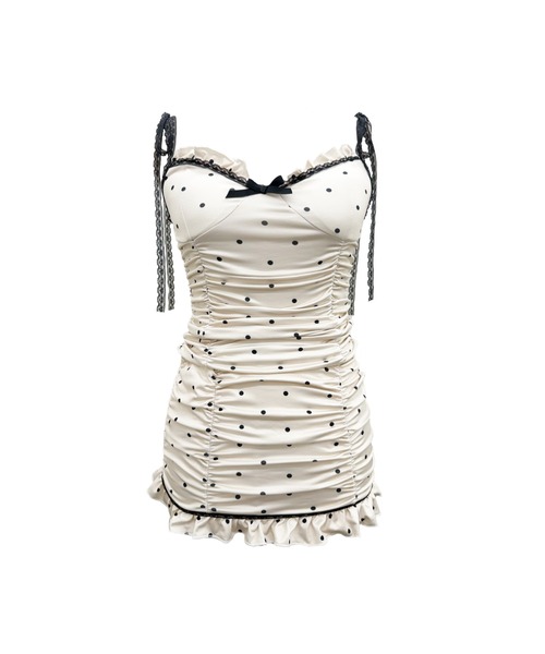 ALLuRing ChaRm(アリュリングチャーム)の「Gathered Dot Frill Mermaid Mini Dress / ギャザードットフリルマーメイドミニワンピース(ワンピース・レディース・ホワイト・FREE)」の1枚目の写真