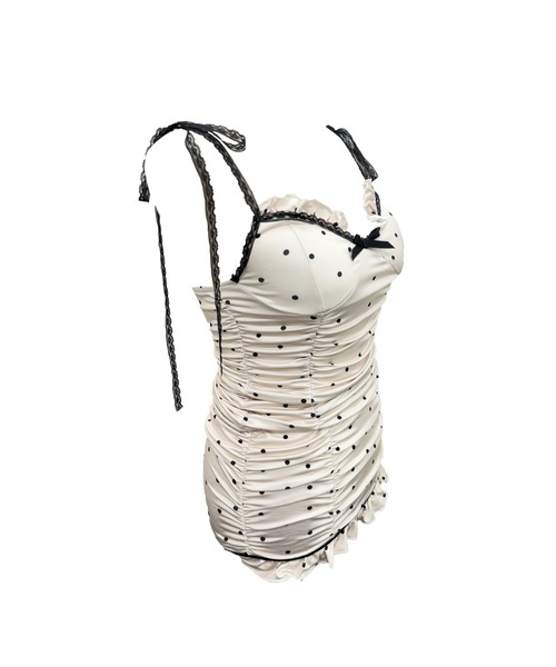 ALLuRing ChaRm(アリュリングチャーム)の「Gathered Dot Frill Mermaid Mini Dress / ギャザードットフリルマーメイドミニワンピース(ワンピース・レディース・ホワイト・FREE)」の8枚目の写真
