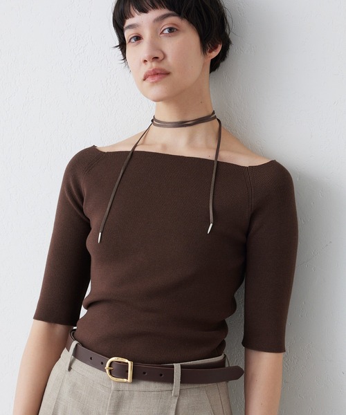 THE PAUSE（ザ ポーズ）の「【THE PAUSE】オフショルハーフスリーブプルオーバー（ニット/セーター・レディース・ブラウン/チャコールグレー/ブラック・FREE）」の3枚目の写真