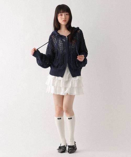 Heather(ヘザー)の「コットンレースフリルミニスカート 666420(スカート・レディース・アイボリー/ブラック・FREE)」の6枚目の写真