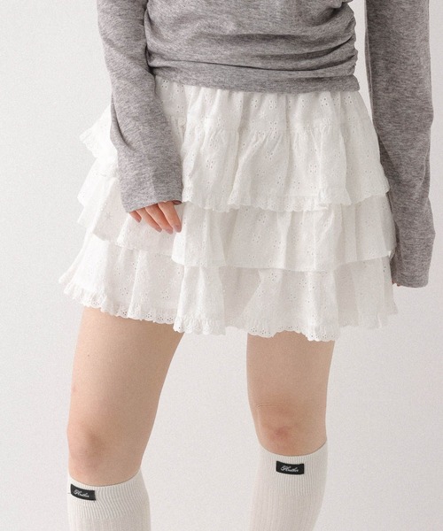 Heather(ヘザー)の「コットンレースフリルミニスカート 666420(スカート・レディース・アイボリー/ブラック・FREE)」の18枚目の写真