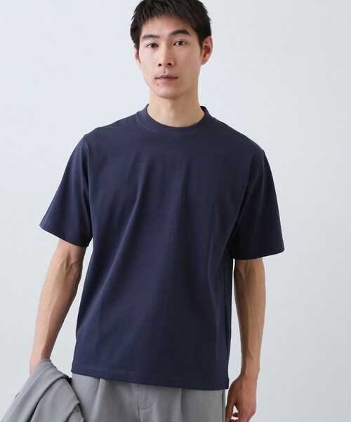 THE SHOP TK (ザ ショップ ティーケー )の「【ジャケットインにおすすめ】ビジネス半袖Tシャツ 洗濯機OK/襟高(Tシャツ/カットソー・メンズ・ライトグレー/ネイビー/オフホワイト・04/01/02/03)」の12枚目の写真